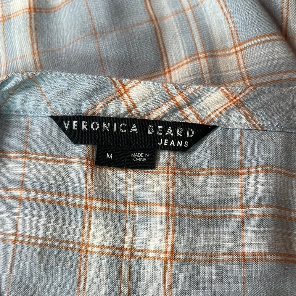 Veronica Beard Blue Plaid Ruffled Sleeveless Blouse Size M - Picture 2 of 6